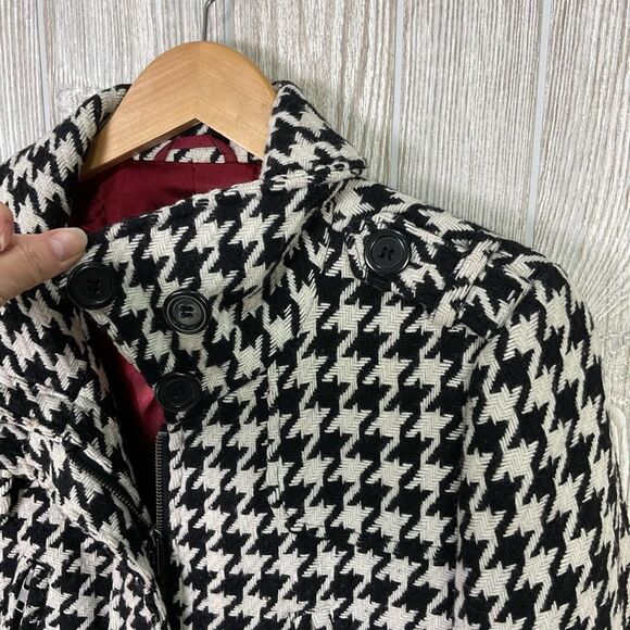 Black Rivet Houndstooth Wool Blend Coat Zip Front Black White Womens Medium - Picture 6 of 13